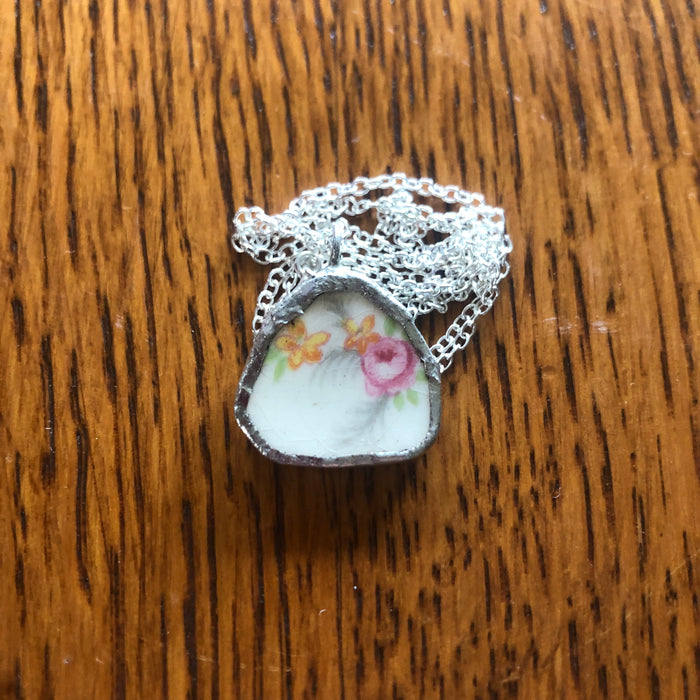 Broken Pottery Artisan Made Pendant Made In USA Plate Handcrafted Necklace 3/4 in x 3/4 in