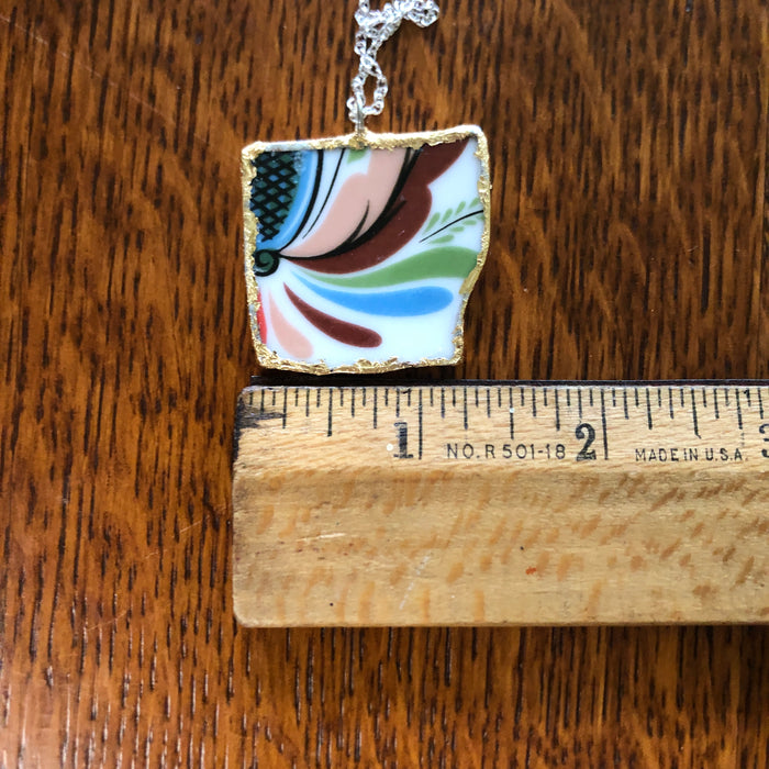 Broken Pottery Artisan Made Pendant Rosemaling Unbranded Plate Handcrafted Necklace 1 3/8in x 1.25in