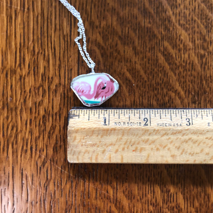Broken Pottery Artisan Made Pendant Stoneware Flamingo Plate Handcrafted Necklace 1.25in x 3/4in