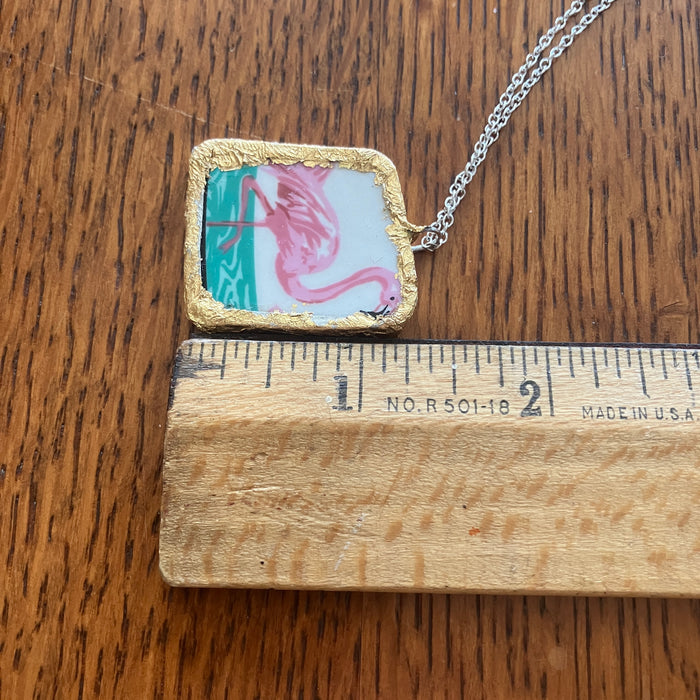 Broken Pottery Artisan Made Pendant Stoneware Flamingo Plate Handcrafted Necklace 1in x 1.25in