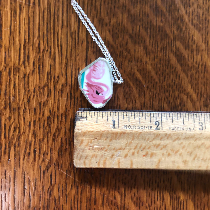 Broken Pottery Artisan Made Pendant Stoneware Flamingo Plate Handcrafted Necklace 1.25in x 3/4in