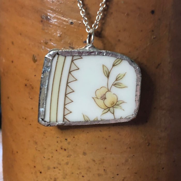 Broken Pottery Artisan Made Pendant Style House Rose Garden Made In Japan Plate Handcrafted Necklace 1.25in x 1in