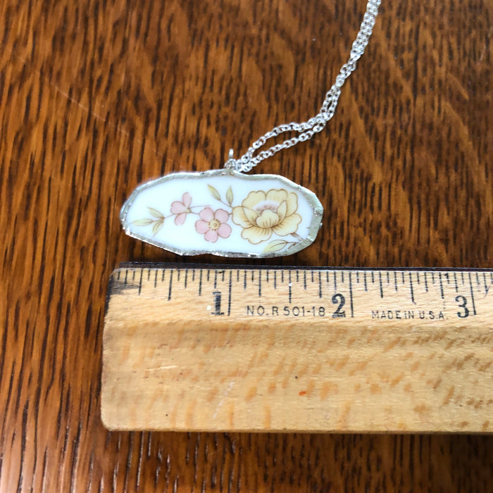 Broken Pottery Artisan Made Pendant Style House Rose Garden Made In Japan Plate Handcrafted Necklace 1.75in x 3/4in