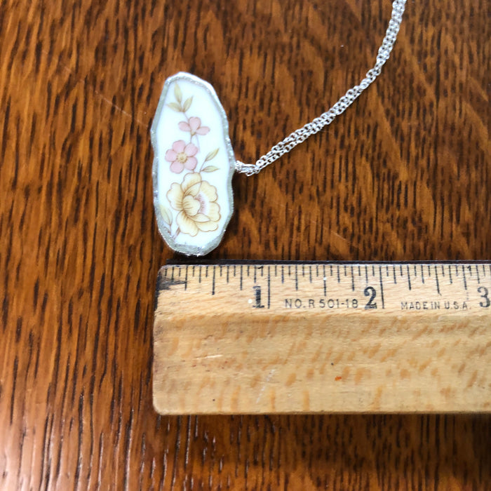 Broken Pottery Artisan Made Pendant Style House Rose Garden Made In Japan Plate Handcrafted Necklace 1.75in x 3/4in