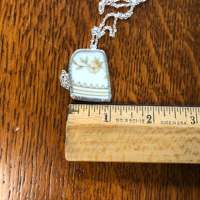 Broken Pottery Artisan Made Pendant Style House Rose Garden Made In Japan Plate Handcrafted Necklace 1.25in x 1in