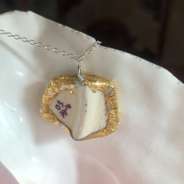 Broken Pottery Artisan Made Pendant Unbranded Blue Floral Plate Handcrafted Necklace 1.25 in x 1 in