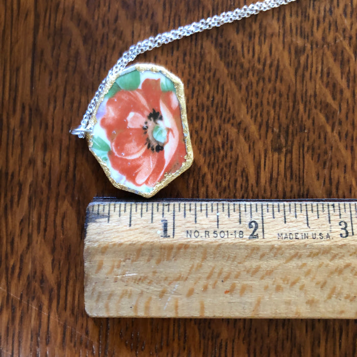 Broken Pottery Artisan Made Poppy Pendant Royal China Plate Handcrafted Necklace 1.5in x 1.25in