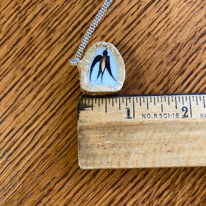 Broken Pottery Artisan Made Swallow Pendant Wells Plate Handcrafted Necklace 1 in x 7/8 in