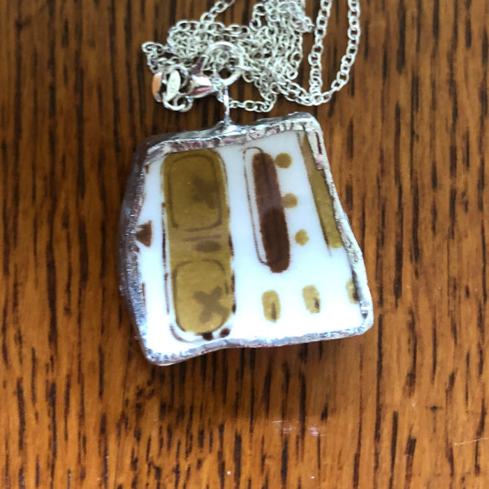 Broken Pottery Artisan Made Tiki Room Pendant Ceramic Guild Esperanto Plate Handcrafted Necklace 1.25in x 1.25in