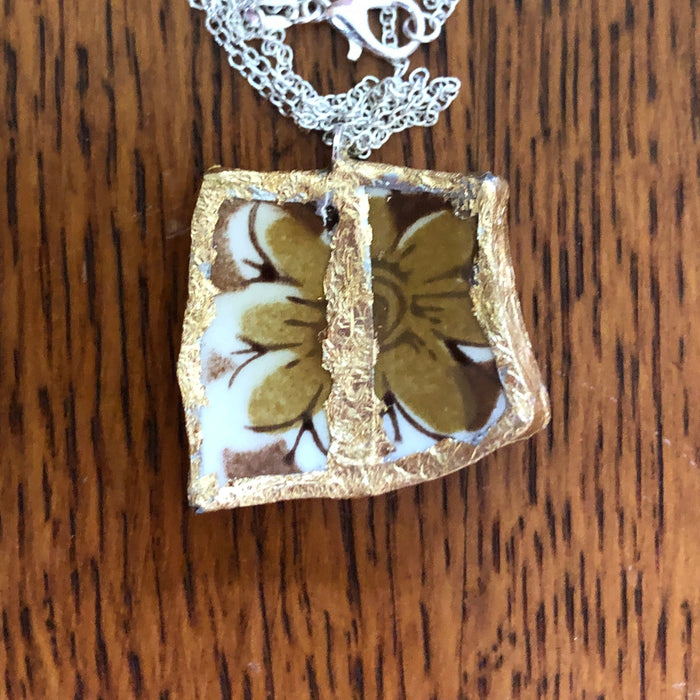 Broken Pottery Artisan Made Tiki Room Pendant Ceramic Guild Esperanto Plate Handcrafted Necklace 1 3/8in x 1.25in