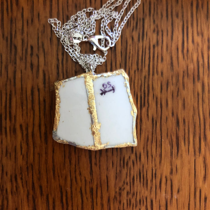 Broken Pottery Artisan Made Tiki Room Pendant Ceramic Guild Esperanto Plate Handcrafted Necklace 1 3/8in x 1.25in