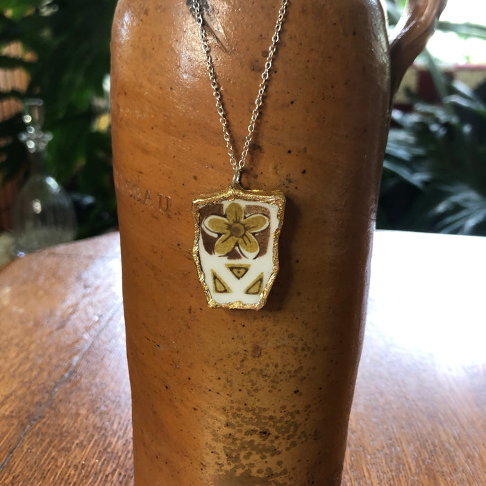 Broken Pottery Artisan Made Tiki Room Pendant Ceramic Guild Esperanto Plate Handcrafted Necklace 1in x 1.25in