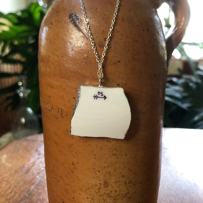 Broken Pottery Artisan Made Tiki Room Pendant Ceramic Guild Esperanto Plate Handcrafted Necklace 1.25in x 1.25in
