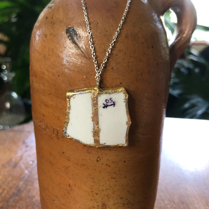 Broken Pottery Artisan Made Tiki Room Pendant Ceramic Guild Esperanto Plate Handcrafted Necklace 1 3/8in x 1.25in