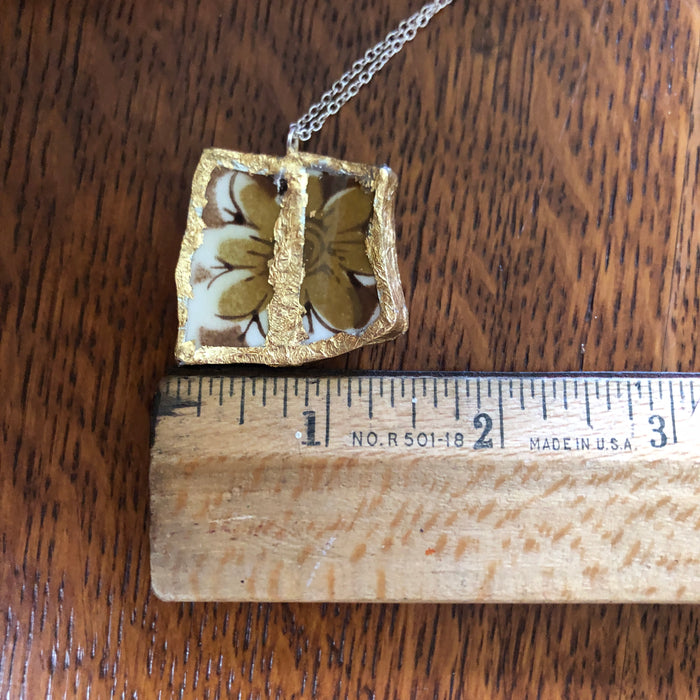 Broken Pottery Artisan Made Tiki Room Pendant Ceramic Guild Esperanto Plate Handcrafted Necklace 1 3/8in x 1.25in