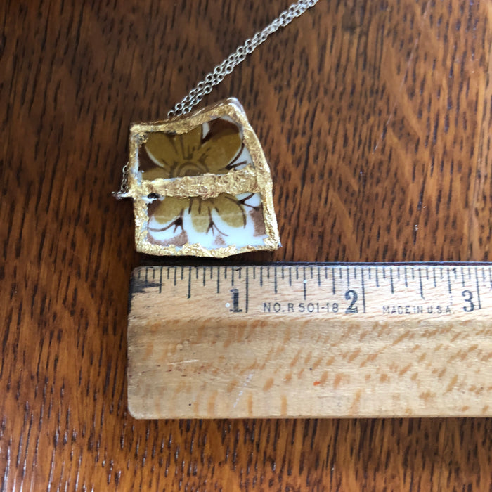 Broken Pottery Artisan Made Tiki Room Pendant Ceramic Guild Esperanto Plate Handcrafted Necklace 1 3/8in x 1.25in