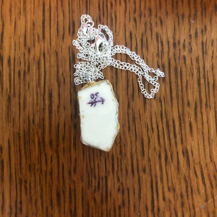 Broken Pottery Artisan Made Wheat Pendant Royal China Plate Handcrafted Necklace 5/8in x 1in