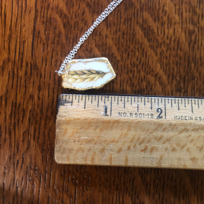 Broken Pottery Artisan Made Wheat Pendant Royal China Plate Handcrafted Necklace 5/8in x 1in