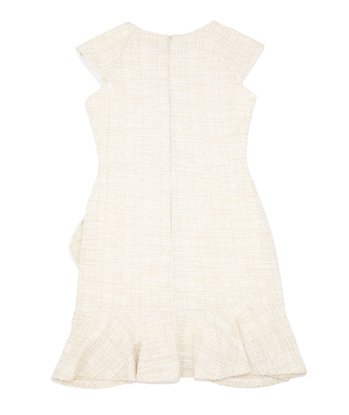 By Debra Girls Kate Ivory/Gold Boucle Slanted Ruffle Dress Girls Special Dresses By Debra