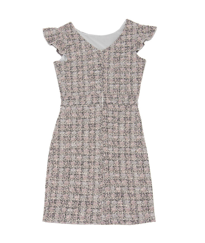 By Debra Girls Milly Pink/White/Black Boucle Flutter Sleeve Sheath Dress Girls Special Dresses By Debra