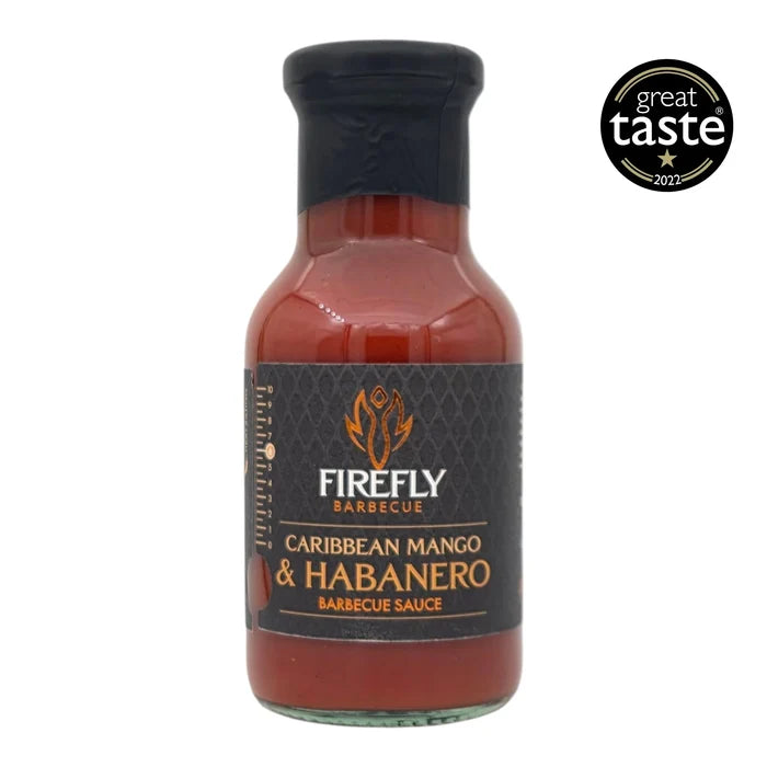 Caribbean Mango Hot Sauce bottle with black cap and label