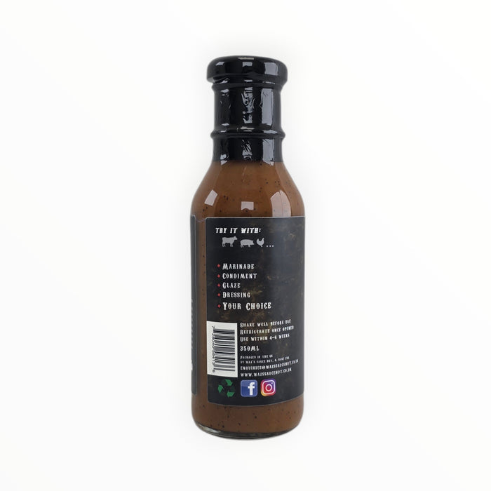 Carpe Diem BBQ sauce bottle with nutritional info and social icons