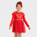 CAT & JACK GIRLS DRESS Size 8 "Long Sleeved, Red with Gold"