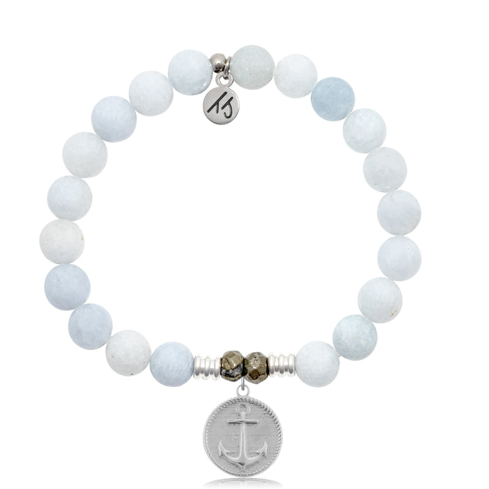 Celestine Stone Bracelet with Anchor Sterling Silver Charm
