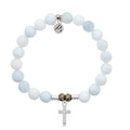 Celestine Stone Bracelet with Cross Sterling Silver Charm