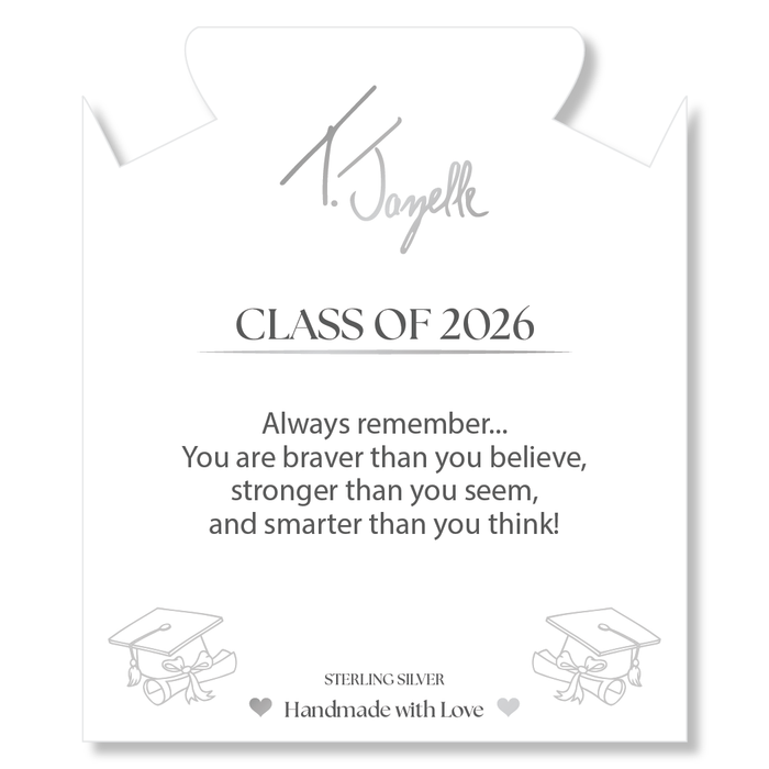 Celestine Gemstone Bracelet with Grad Cap Sterling Silver Charm