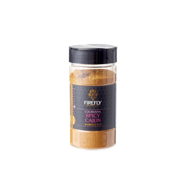 Firefly Barbecue Louisiana Spicy Cajun BBQ Rub in a clear spice jar, part of the BBQ Spicy Legend gift pack with zesty Southern flavor.