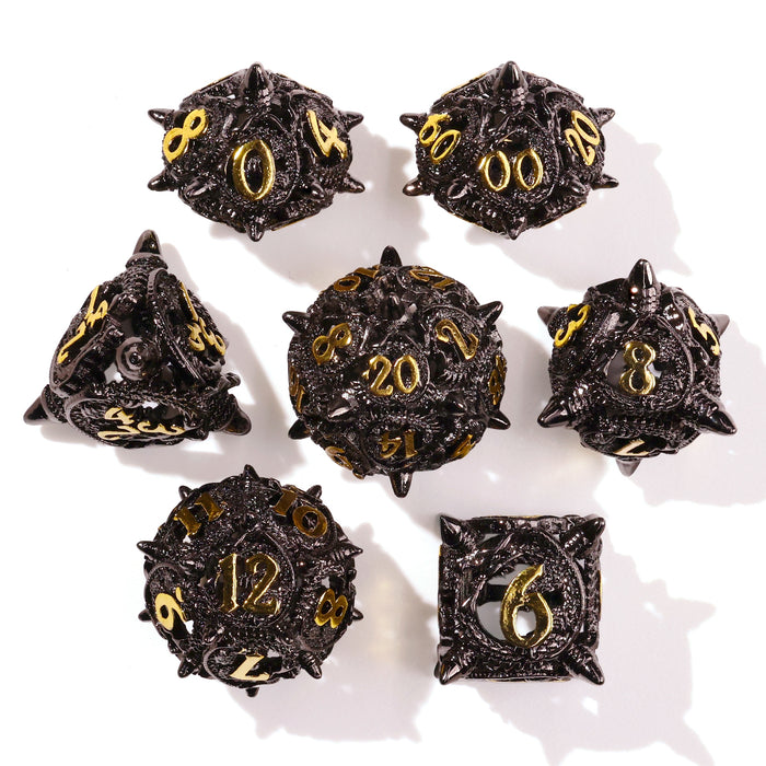 Coiled Black Dragon Metal RPG Dice Set | 7 Pieces