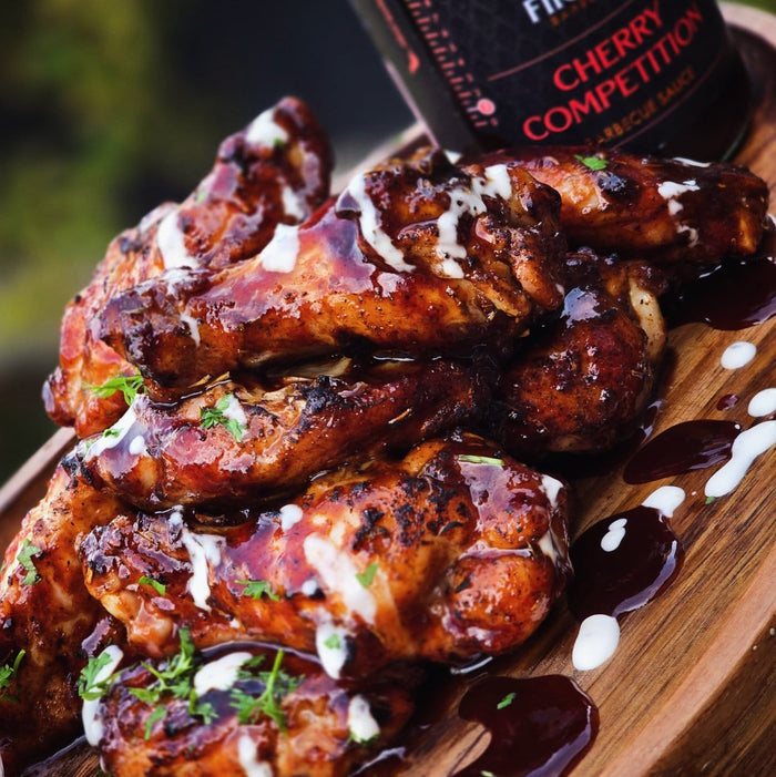 Grilled chicken wings with Competition Cherry BBQ Sauce