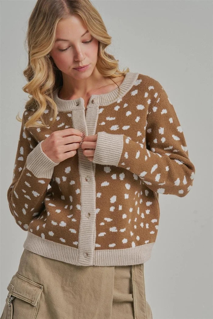 Deer Pattern Button Down Fall Sweater Cardigan