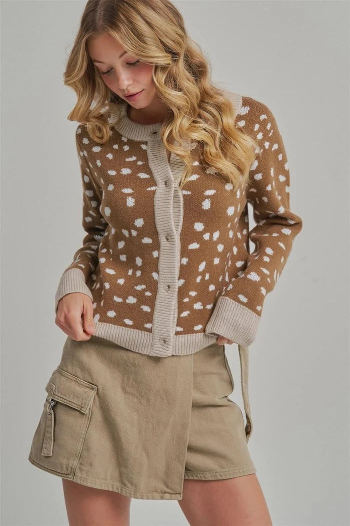 Deer Pattern Button Down Fall Sweater Cardigan