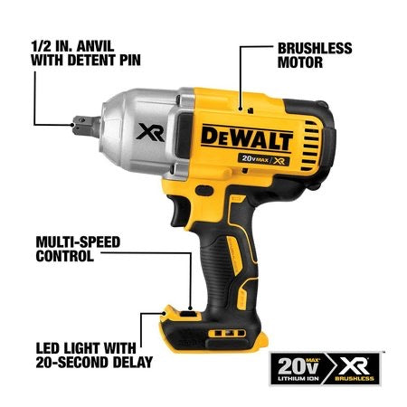 DeWalt 20V MAX* XR® High Torque 1/2 in. Impact Wrench with Detent Pin Anvil (Tool Only)