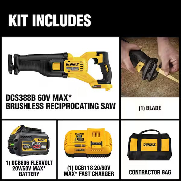 Dewalt FlexVolt 60V MAX Cordless Lithium-Ion Reciprocating Saw Kit with Battery - DCS388T1