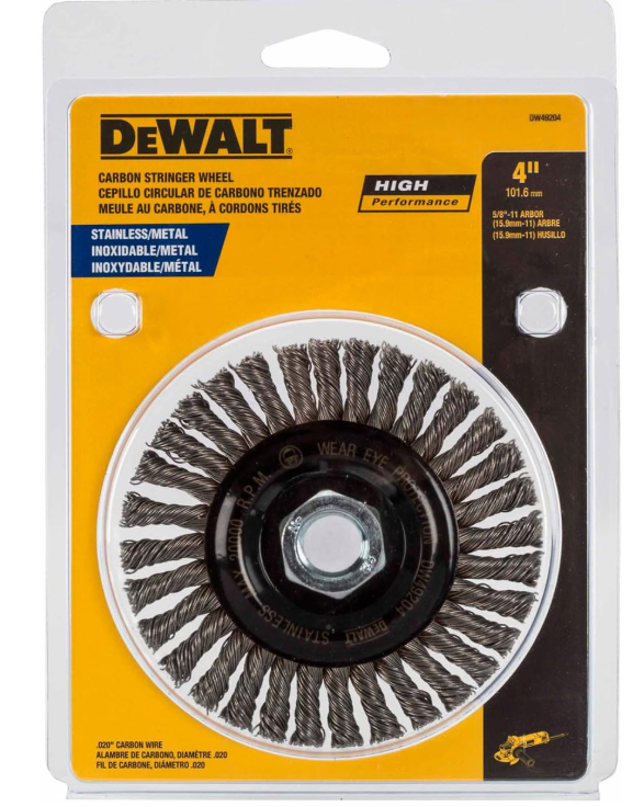 DeWALT  Wheel Brush: 4" Wheel Dia, 3/8" Face Width, 0.0200" Wire Dia, Stringer Bead