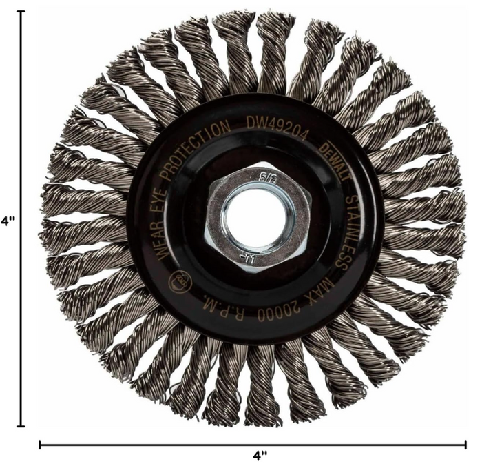 DeWALT  Wheel Brush: 4" Wheel Dia, 3/8" Face Width, 0.0200" Wire Dia, Stringer Bead