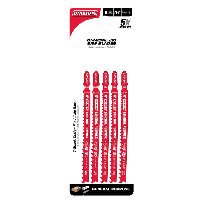 Diablo 5-1/4 in. 5/10 TPI Bi-Metal T-Shank Jig Saw Blades for General Purpose Cuts