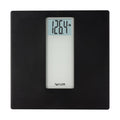 Black digital bathroom scale with a vertical light panel and central digital readout.