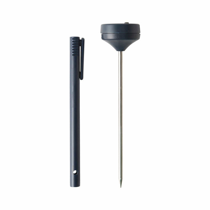 Digital instant read thermometer with long stainless steel probe and dark blue body