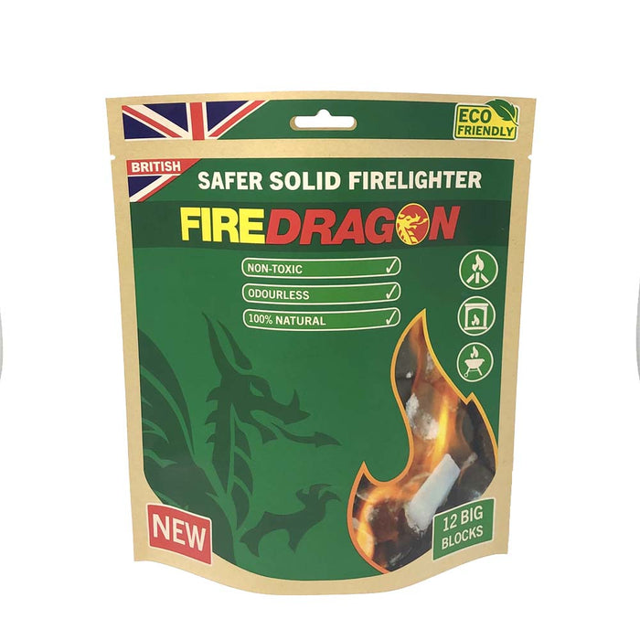 Eco-friendly Fire Dragon firelighter pouch with British flag and green design