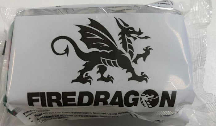 Black FireDragon logo on silver packaging with dragon illustration