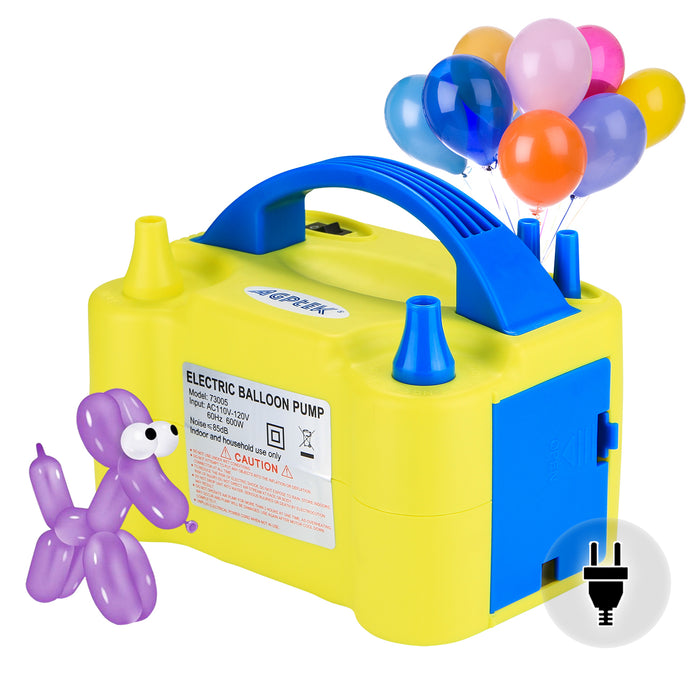Electric Air Balloon Pump, AGPtEK Portable Dual Nozzle Inflator/Blower for Party Decoration - Yellow