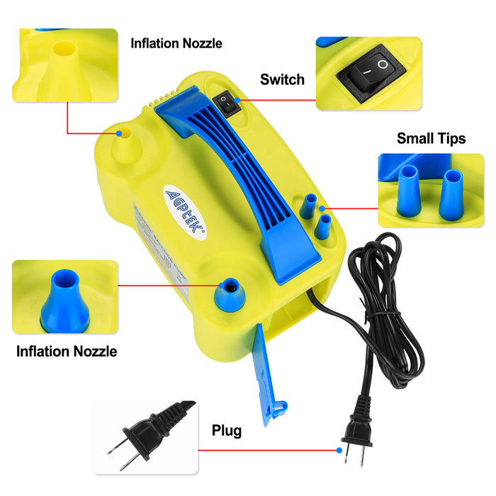 Electric Air Balloon Pump, AGPtEK Portable Dual Nozzle Inflator/Blower for Party Decoration - Yellow