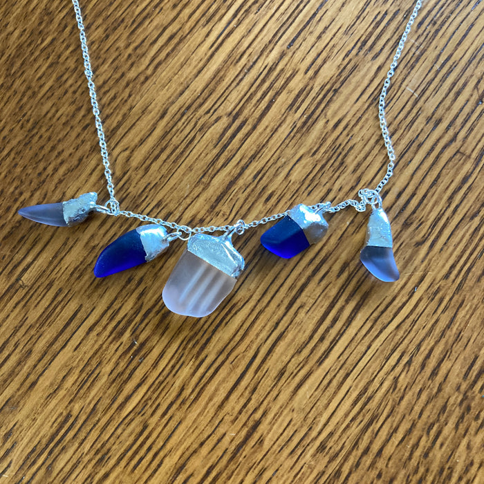 Erie Glass Artisan Made Multi Pendant Necklace Purple Blue And Pink Glass Handcrafted Jewelry