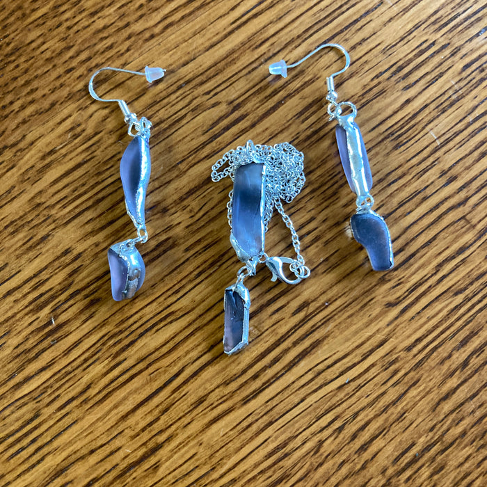 Erie Glass Artisan Made Purple Pendant And Dangle Earring Set Handcrafted Jewelry Set