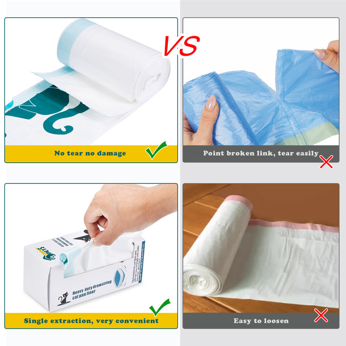 Extra Large Durable Litter Box Liners, 2mil Thick, 33lbs Load Capacity, Drawstring Closure, Fragrance-Free, 10 Per Box
