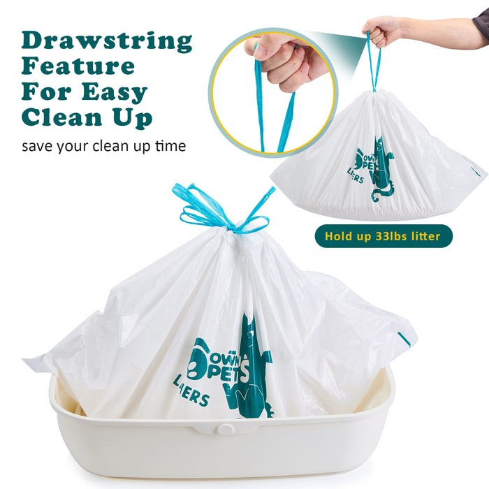 Extra Large Durable Litter Box Liners, 2mil Thick, 33lbs Load Capacity, Drawstring Closure, Fragrance-Free, 10 Per Box